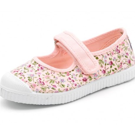 Chaussures bébé et enfant coton bio rose à fleurs